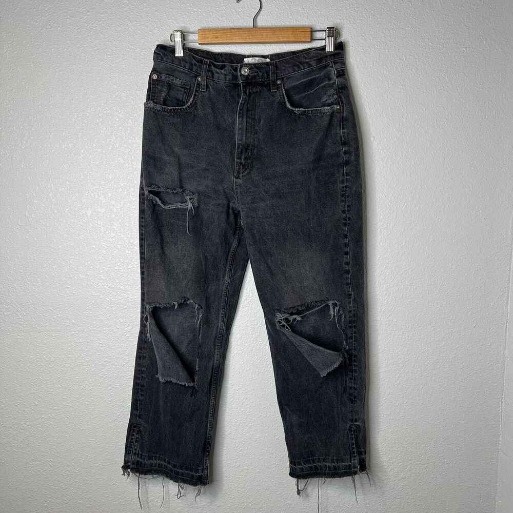 We the Free People 30 Lita Crop Straight Leg Jeans Distressed Ripped Raw Hem
